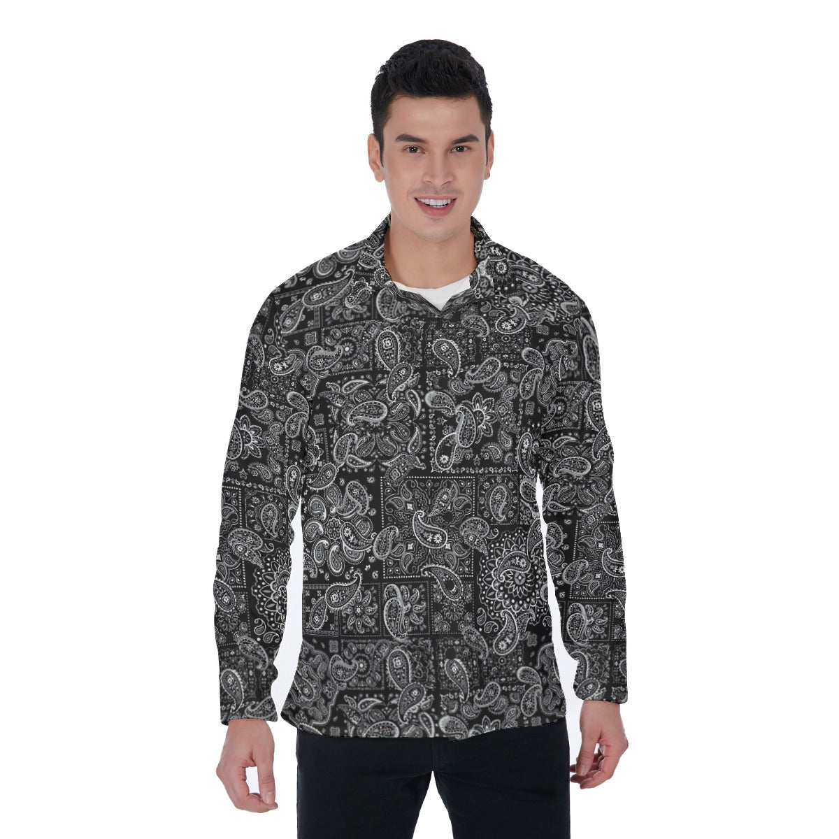 Black Hanky (Long Sleeve Button Shirt)-Long Sleeve Button Shirts-Swish Embassy