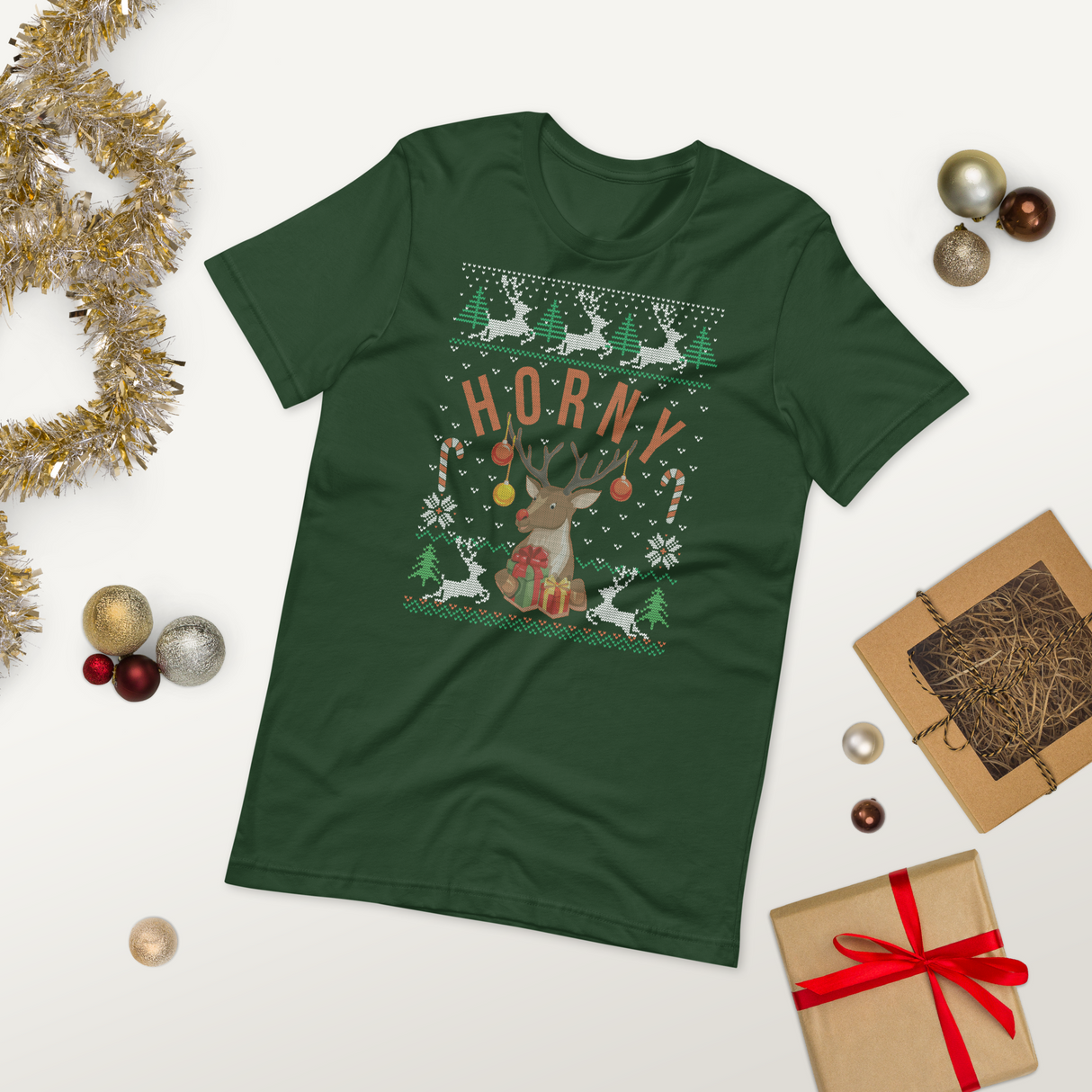 Horny (Ugly Christmas)-T-Shirts-Swish Embassy