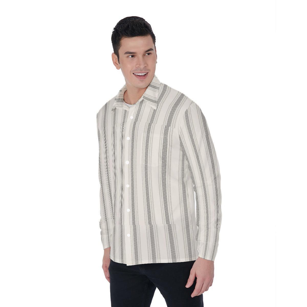 Ivory Stripes (Long Sleeve Button Shirt)-Long Sleeve Button Shirts-Swish Embassy