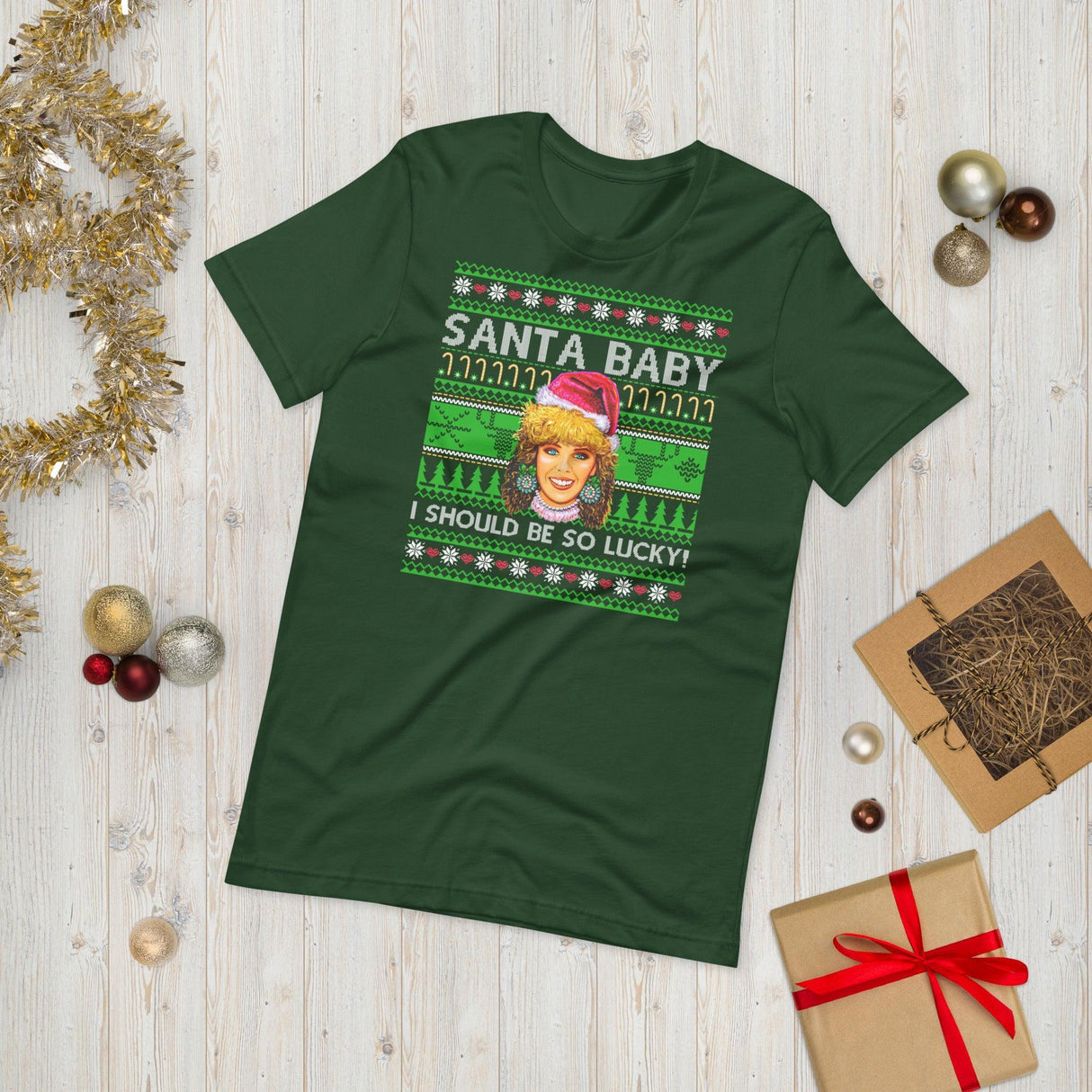 Santa Baby I Should Be So Lucky (Ugly Christmas)-T-Shirts-Swish Embassy