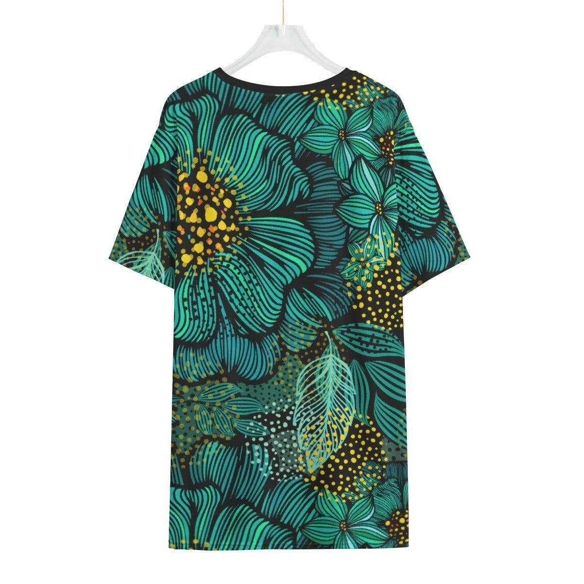 Turquoise Florals (Allover T-Shirt)-Allover T-Shirt-Swish Embassy