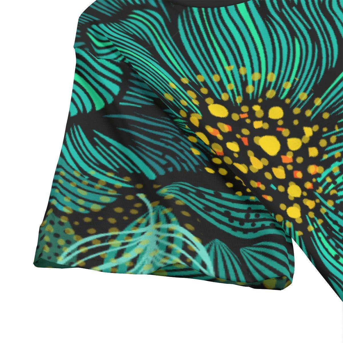 Turquoise Florals (Allover T-Shirt)-Allover T-Shirt-Swish Embassy