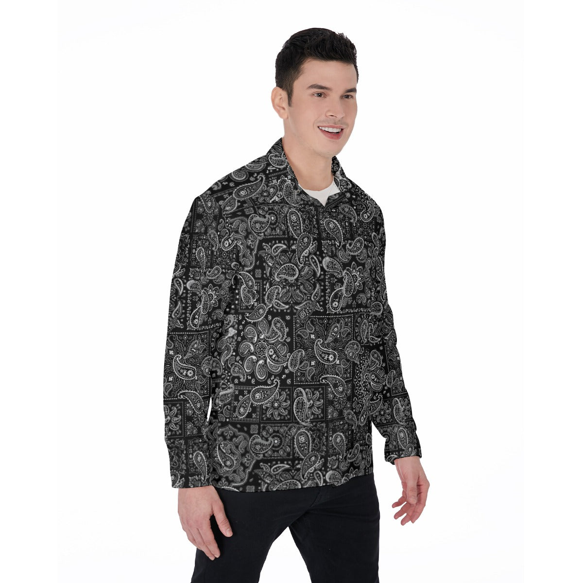 Black Hanky (Long Sleeve Button Shirt)-Long Sleeve Button Shirts-Swish Embassy