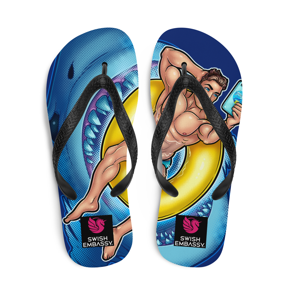 Shark Selfie (Flip Flops)-Flip Flops-Swish Embassy