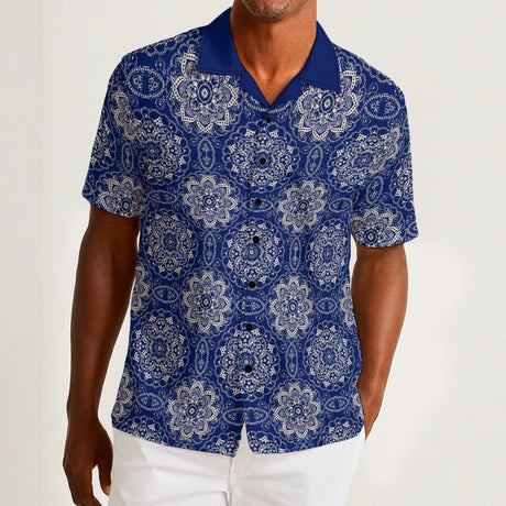 Blue Mendala (Cotton Button Shirt)-Cotton Button Shirt-Swish Embassy