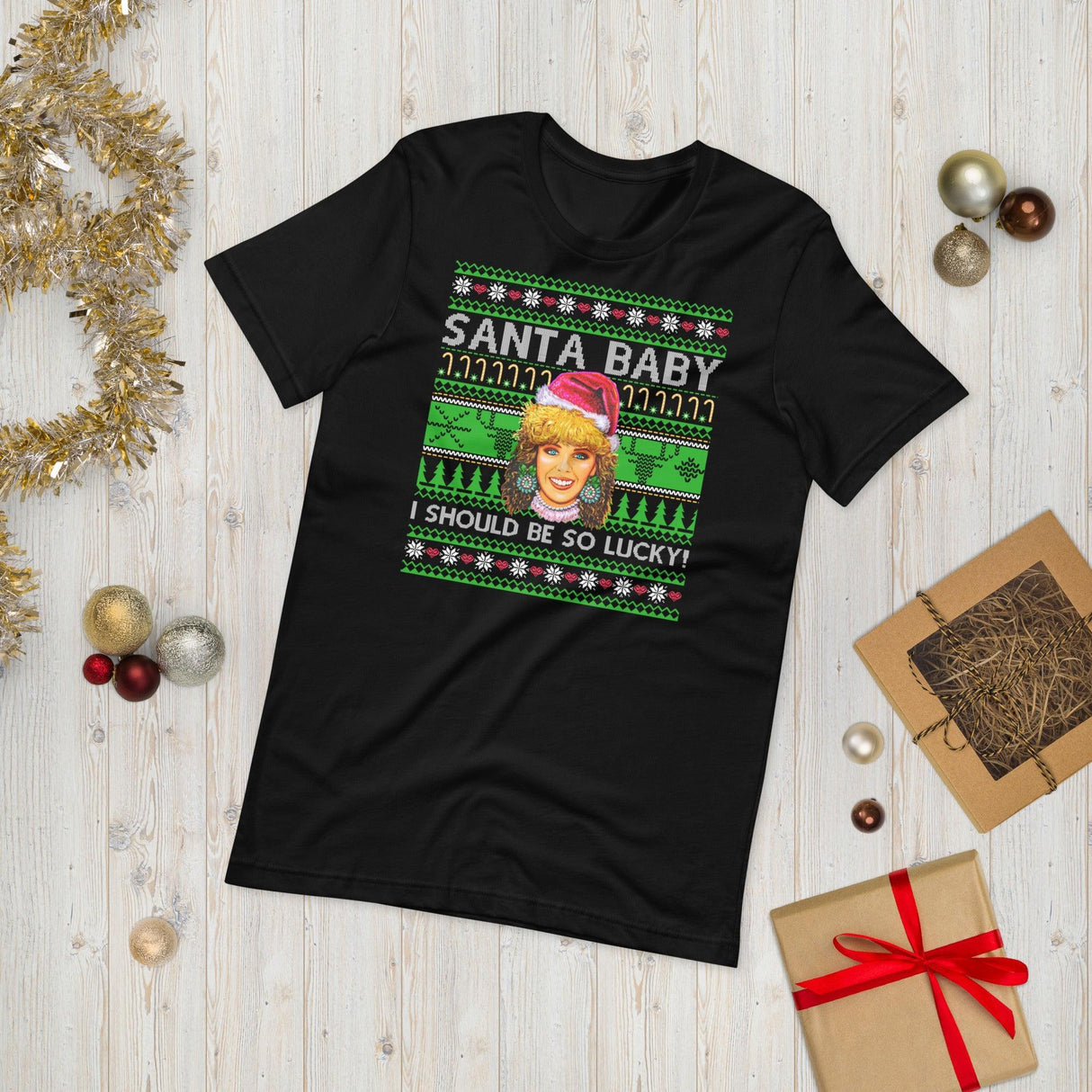 Santa Baby I Should Be So Lucky (Ugly Christmas)-Christmas T-Shirts-Swish Embassy