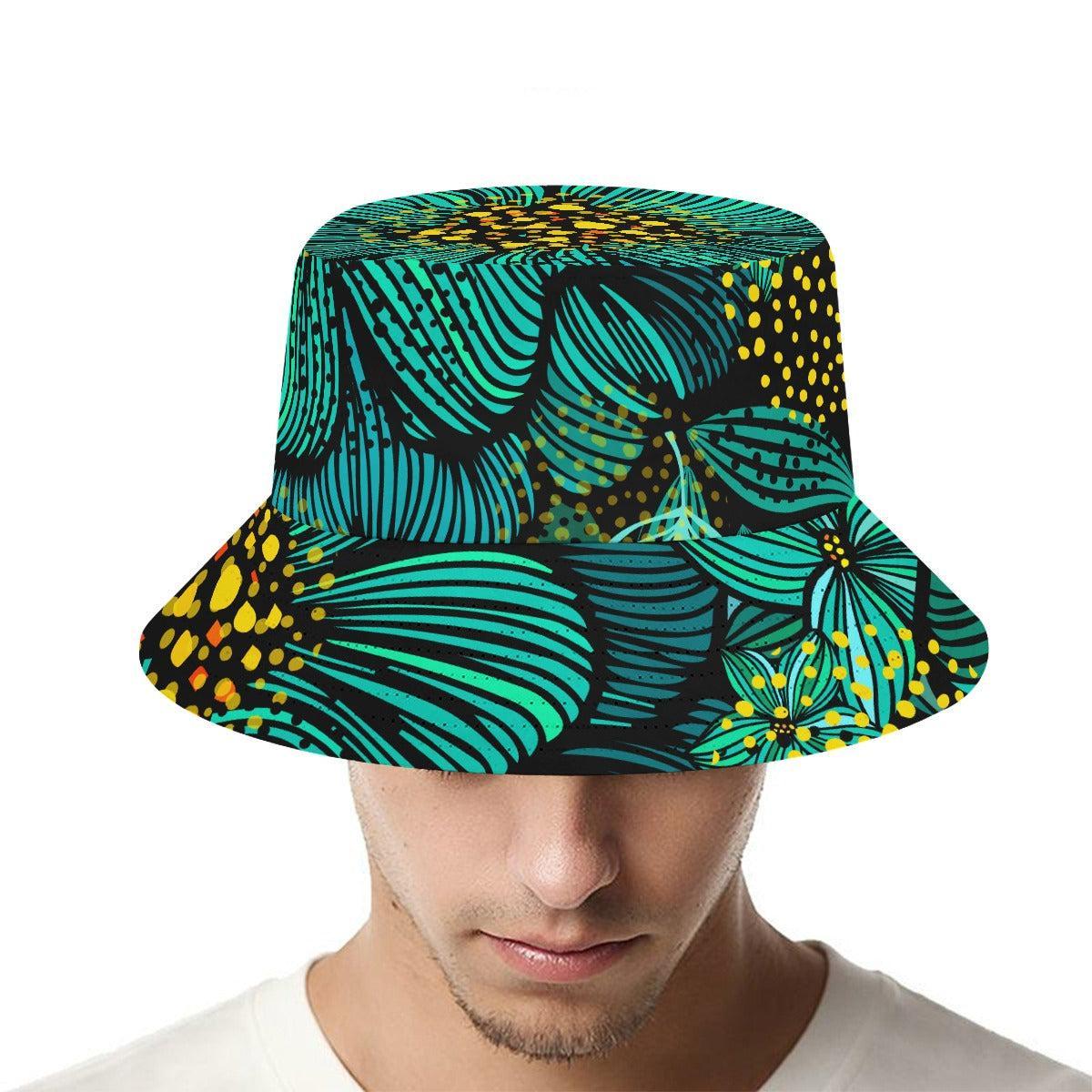 Turquoise Florals (Allover Bucket Hat)-Allover Bucket Hat-Swish Embassy