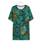 Turquoise Florals (Allover T-Shirt)-Allover T-Shirt-Swish Embassy