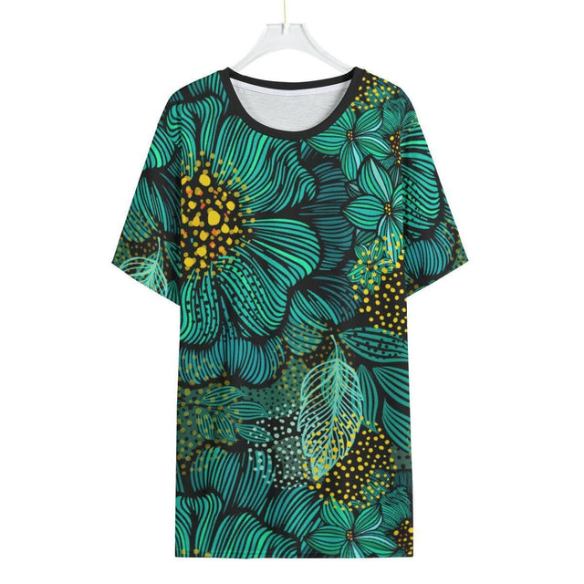 Turquoise Florals (Allover T-Shirt)-Allover T-Shirt-Swish Embassy