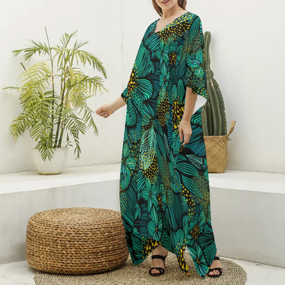 Turquoise Florals (Kaftan)-Kaftan-Swish Embassy